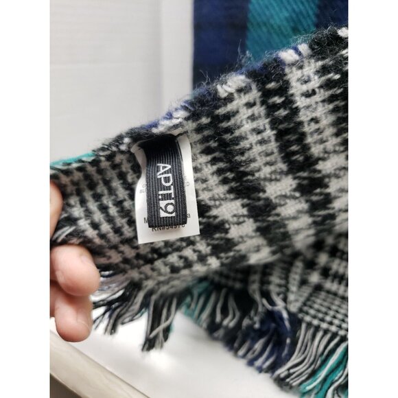 Women's Apt. 9 Reversible Blanket Wrap Scarf Navy Teal / Black and White Plaid - Picture 3 of 4